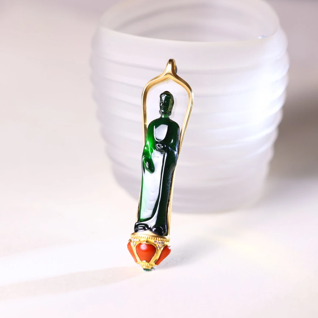 【庄家翡翠】澄明 天然翡翠吊坠18k金镶嵌项饰翡翠挂件