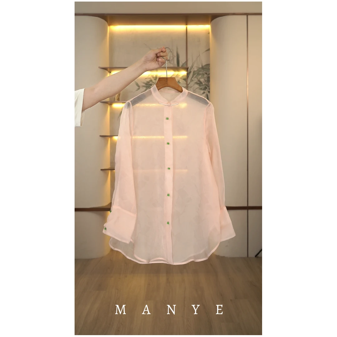 新中式桑蚕丝欧根纱衬衫上衣87426