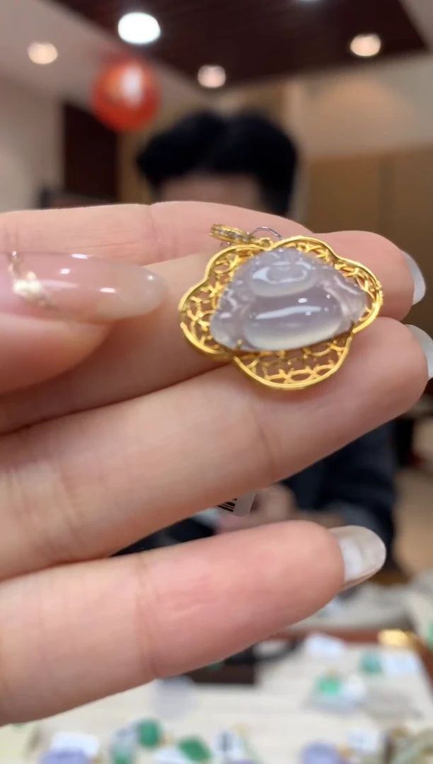 吊坠(不含链)18K金镶嵌翡翠佛公