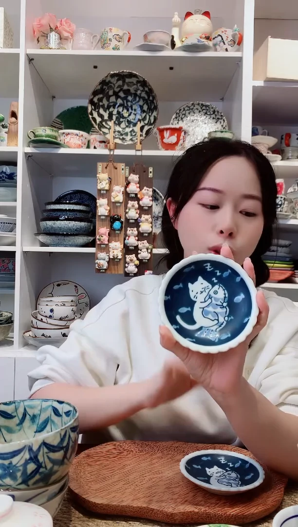 陶瓷【孤品】小猫抱鱼蘸料小碟子