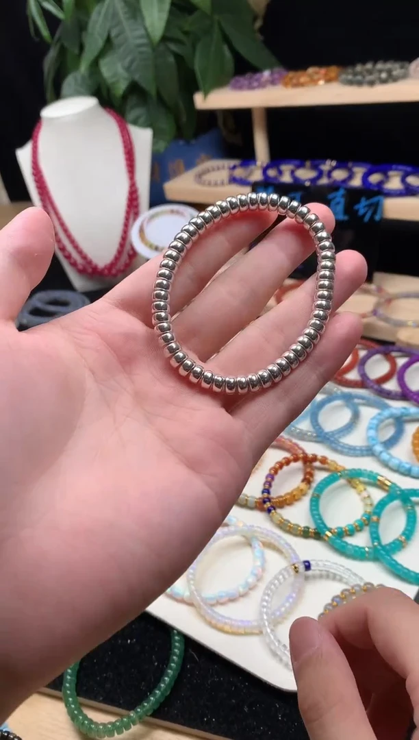 天然辰砂S925银药片手串6mm