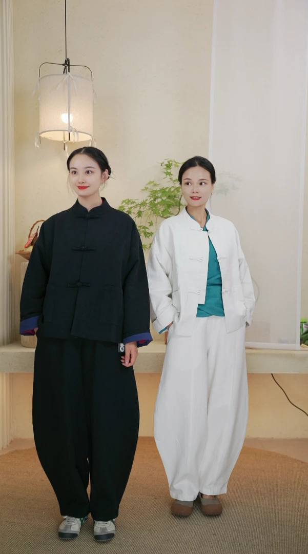 七初棉麻布衣 秋冬款中式高奢双层对襟三盘上衣