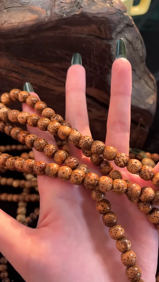 吊坠星月菩提精工级粉皮浅珀花皮桶珠长串（B）9*8