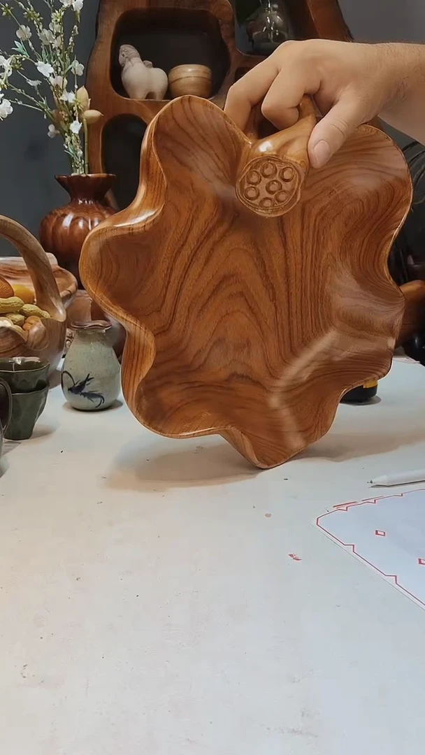 香樟木A18精品莲蓬果盆/尺寸30*10