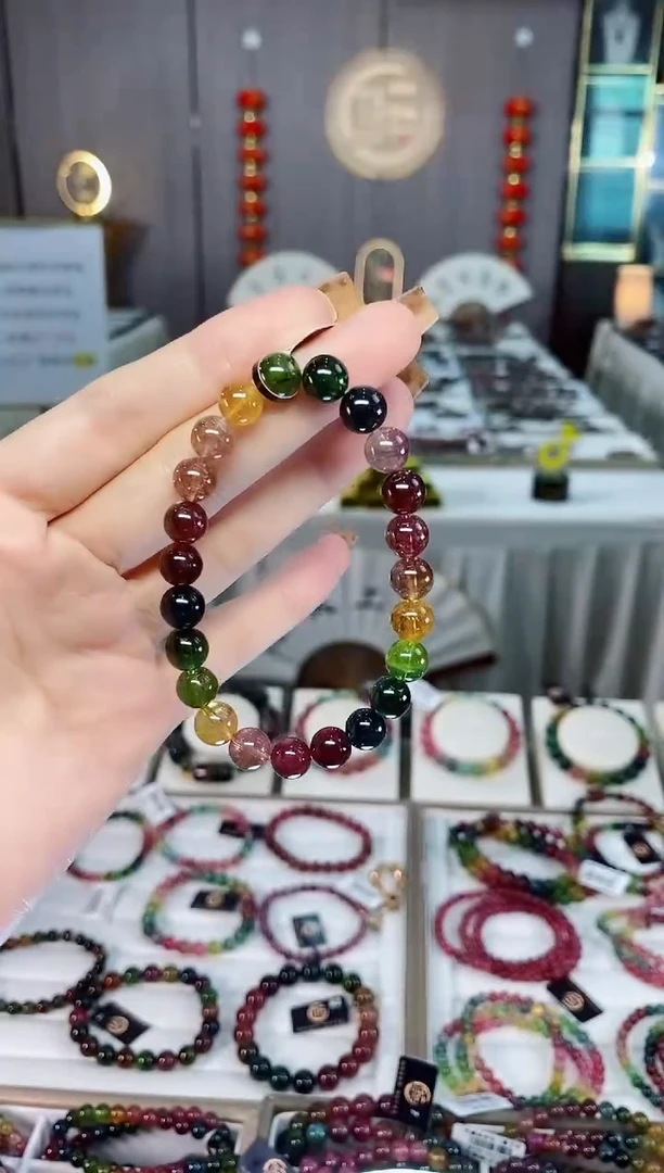 未镶嵌老矿碧玺色标彩虹净体单圈手串8mm+碧玺dan多样性发货一条