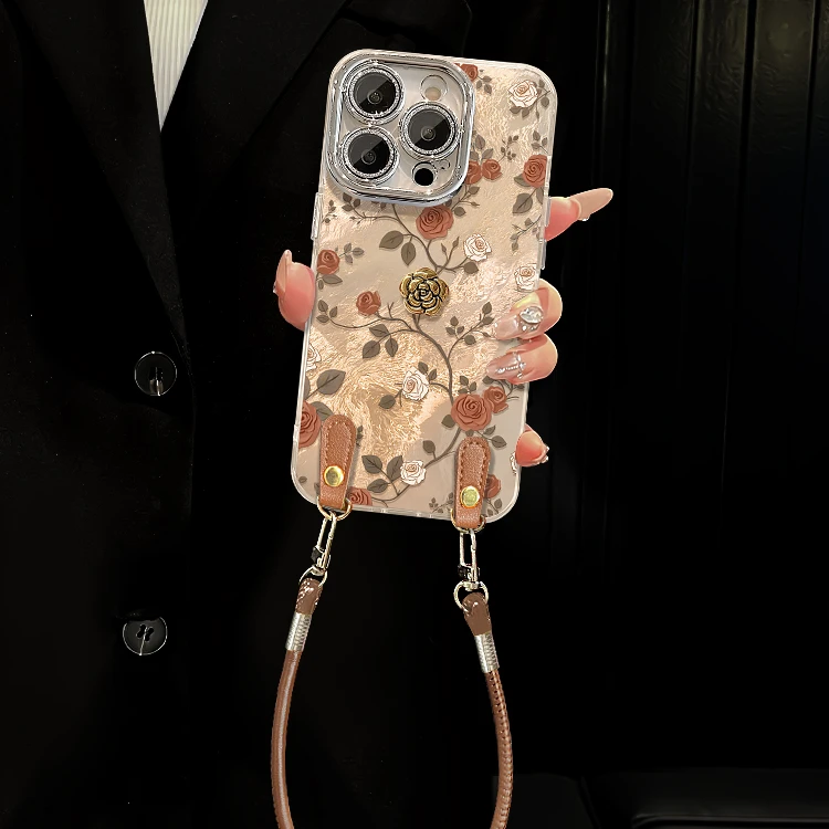 山茶花公仔适用苹果16promax手机壳高级感羽纱iPhone17pro全包15