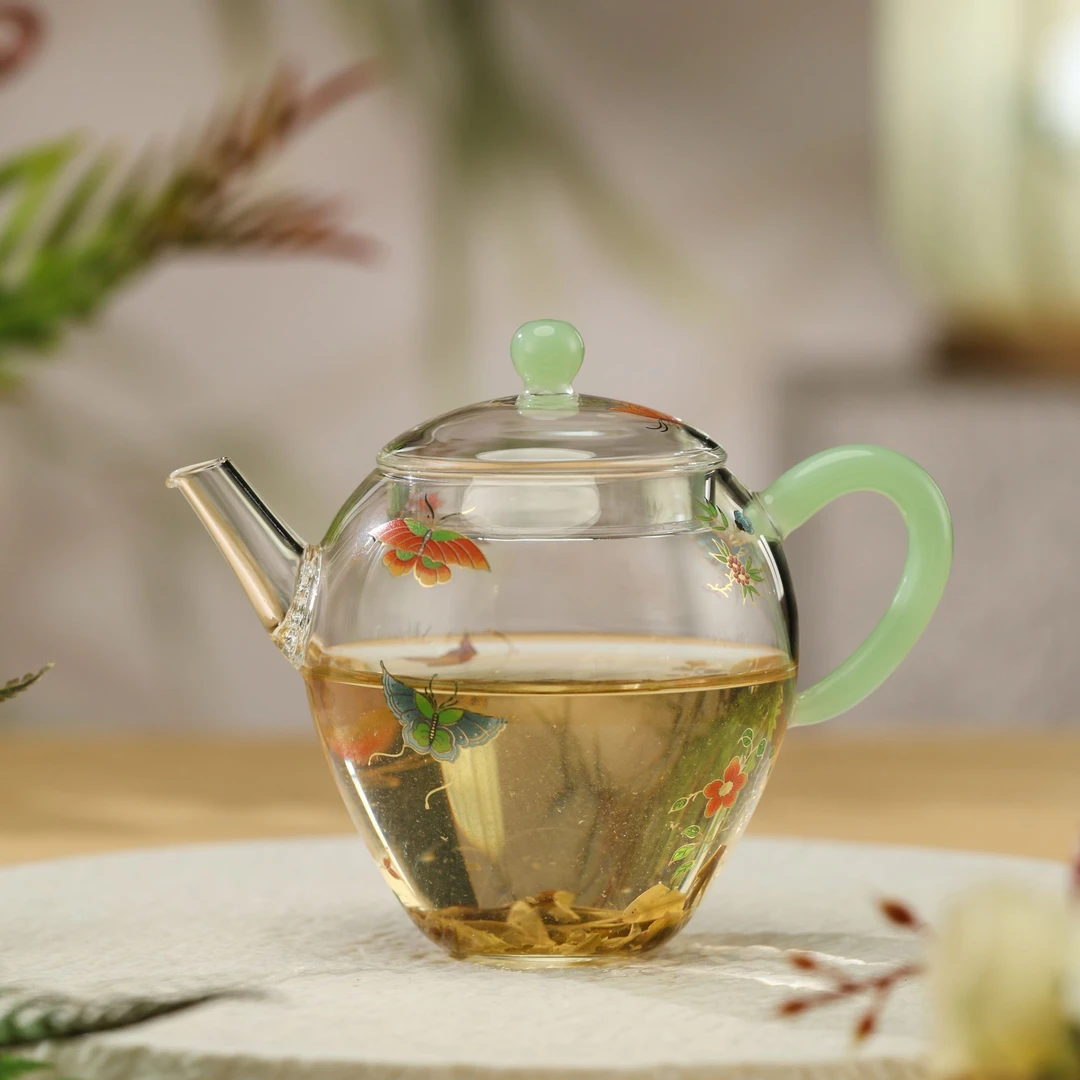 禾器蝶恋花·陶瓷文巧壶玻璃泡茶壶茶具小茶壶家用建议容量:200ml