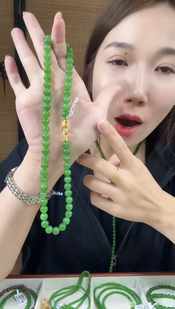 和田玉（碧玉）未镶嵌颈饰8mm正阳绿无矿锁骨链