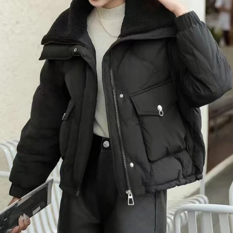 2024秋冬新款短款棉衣显瘦外套百搭时尚洋气翻领保暖棉服2308长54