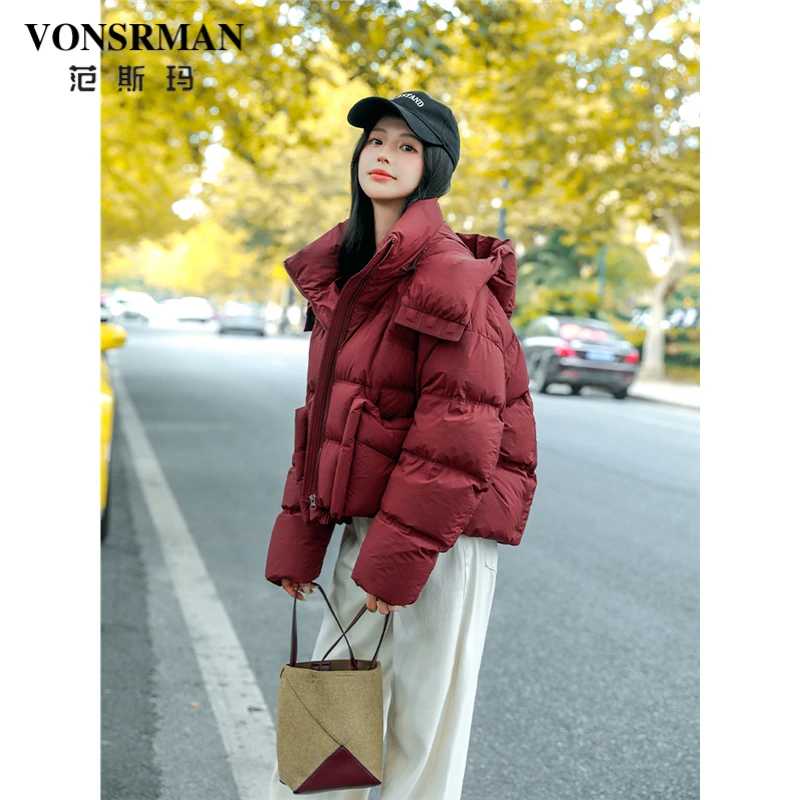 时尚加厚羽绒服女款2025新款冬季短款小个子连帽保暖宽松休闲外套