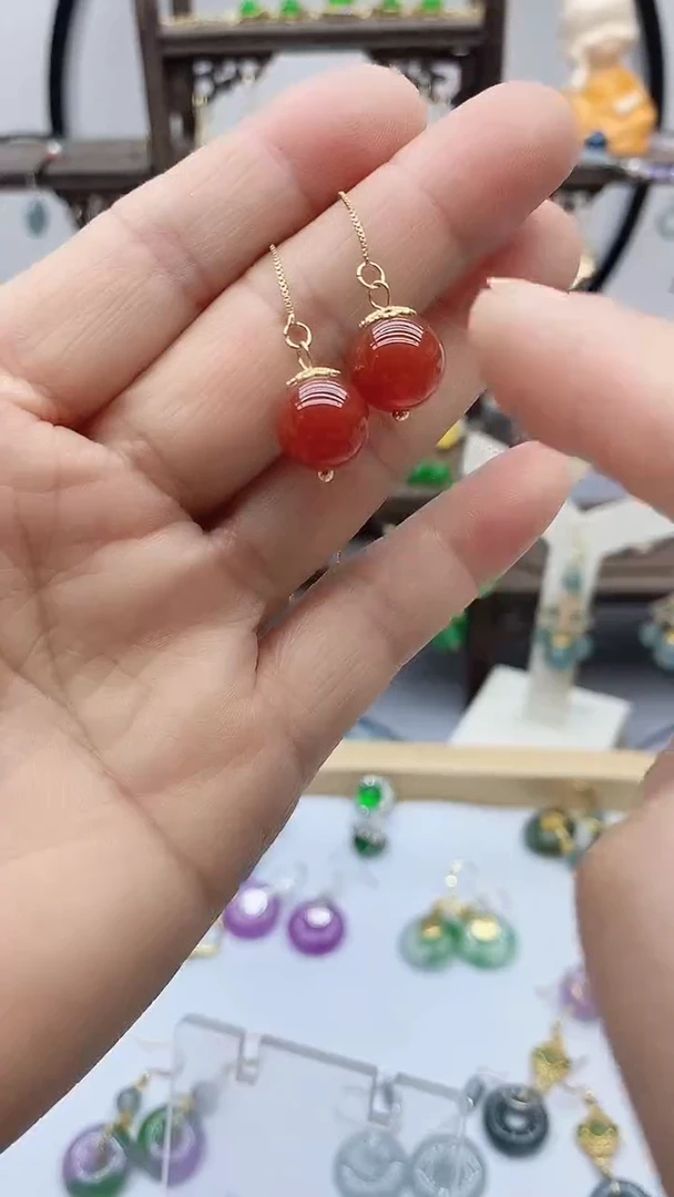 南红玛瑙14K金镶嵌耳饰81