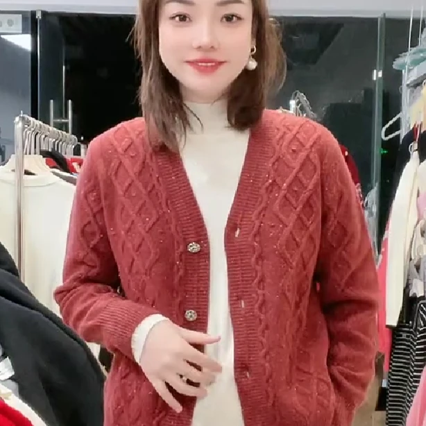 S60"笑若桃花”绞花开衫