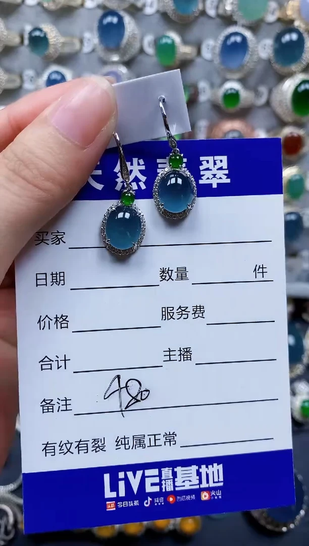 翡翠银S925镶嵌耳饰480