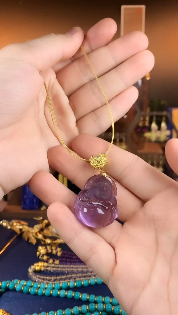 【闪购商品】紫晶颈饰未镶嵌佛佛紫水晶吊坠一枚