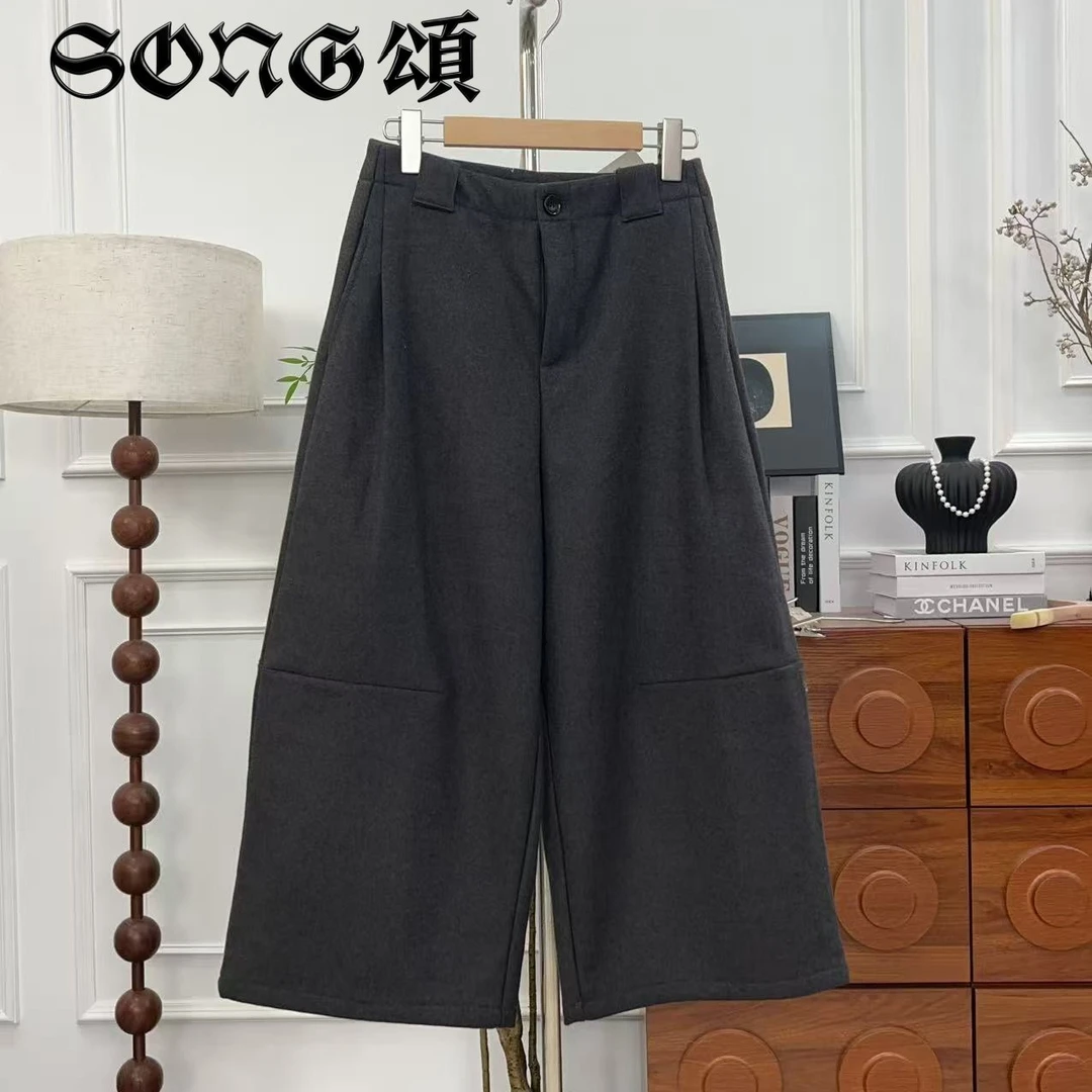 SONG頌 裤长82 直筒裤休闲裤新国风裤子潮流西装百搭松紧腰-0177