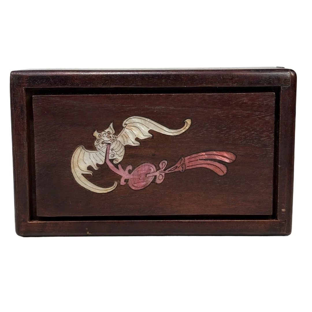 花梨木嵌螺钿福在眼前带暗锁方盒7499