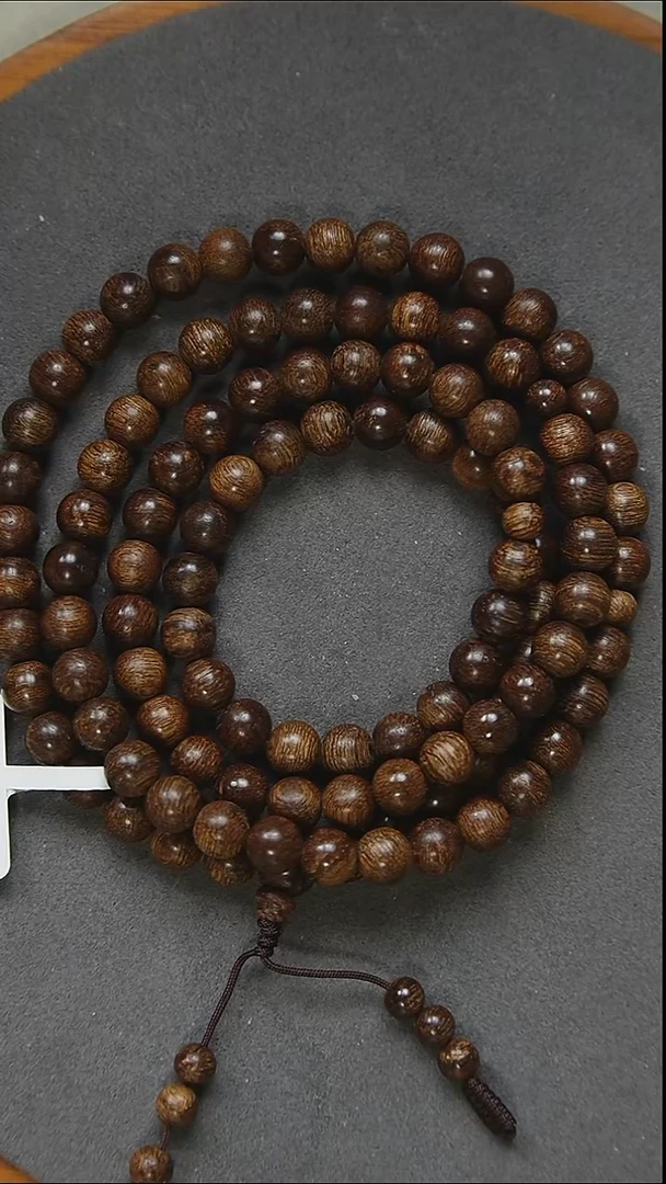 沉香手串07*108-18克越南惠安红土多圈古董珠