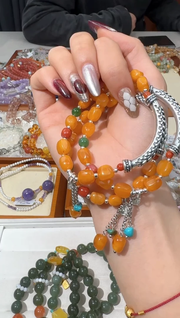 【闪购商品】蜜蜡手链银S925镶嵌 D315蜜蜡随行半镯款