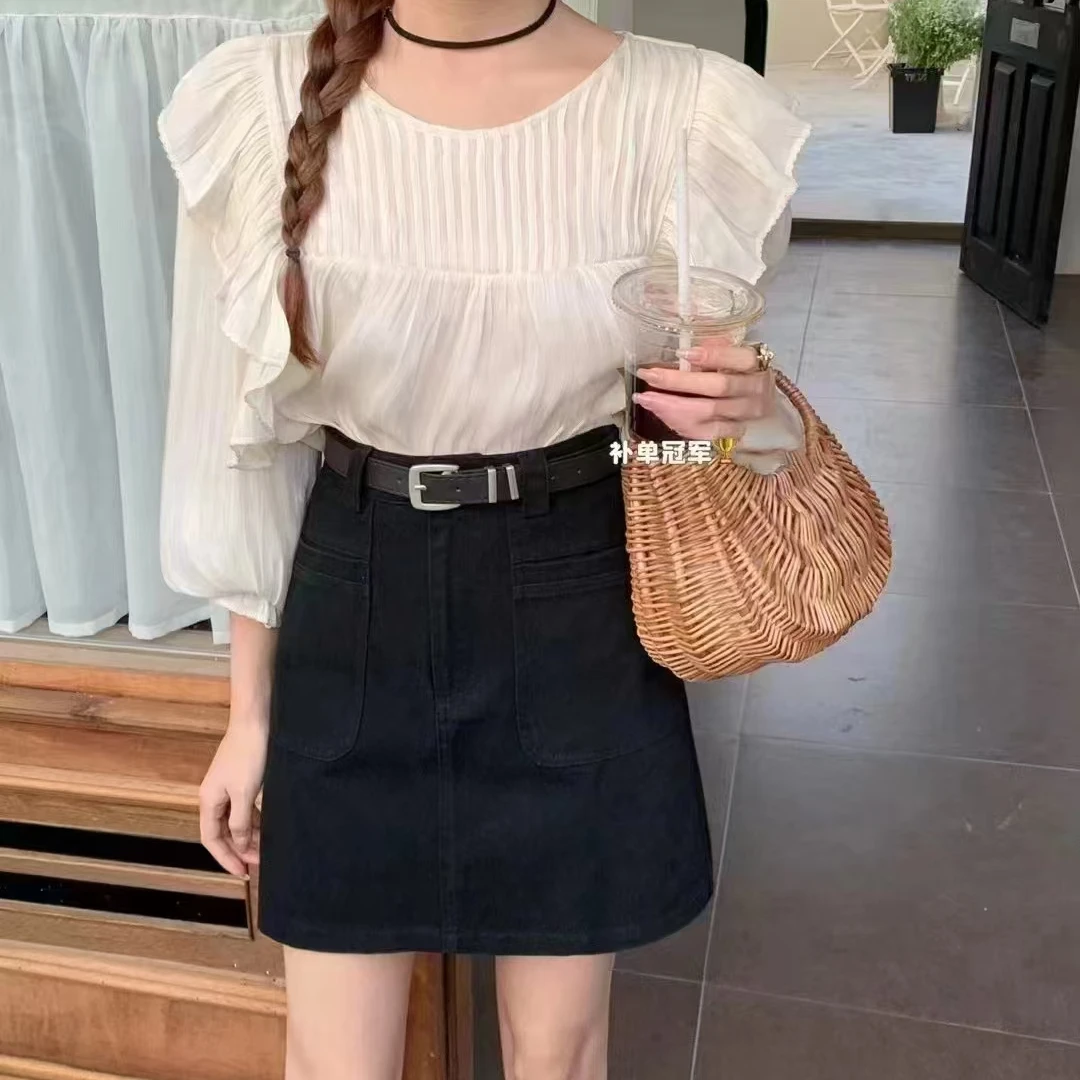 SHUSHU 夏季显瘦气质高腰百搭牛仔短裙