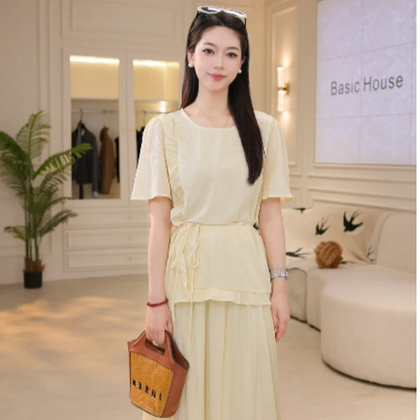 Basic House/百家好波西米亚风法式时尚套装长裙春夏简约muji风