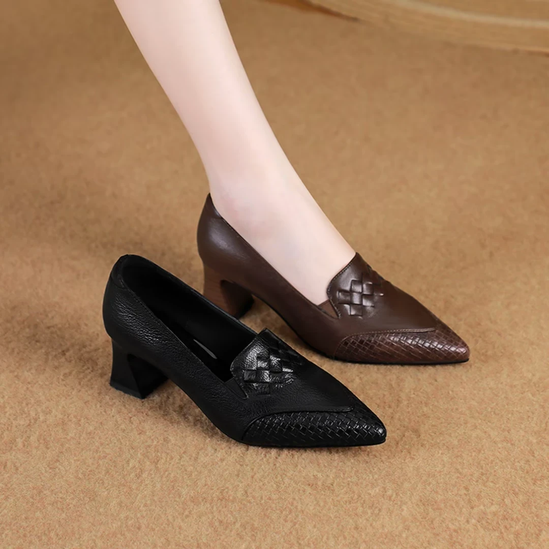 2025新款女鞋春秋季新款尖头高跟鞋真软皮高档女皮鞋鞋