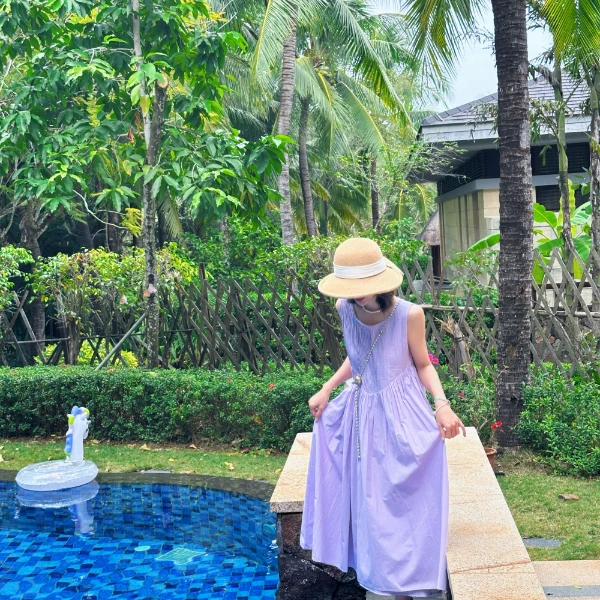 【紫丁香】紫色无袖连衣裙女文艺风宽松背心宽松连衣裙女装连衣裙