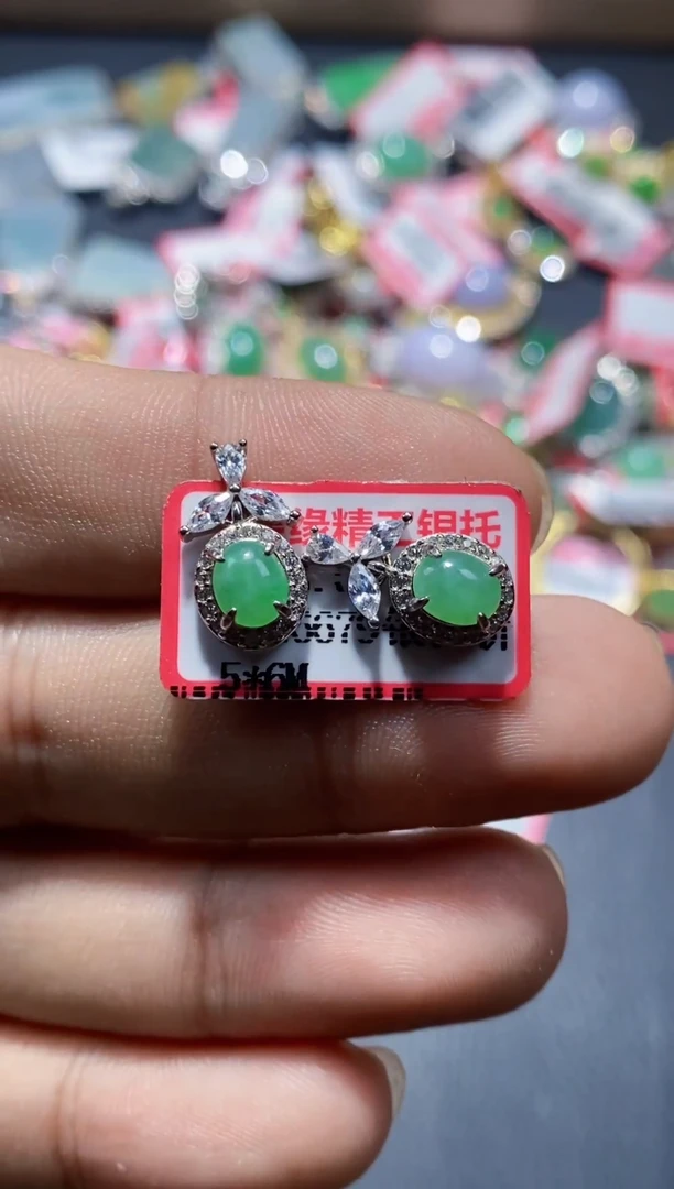 银S925镶嵌戒指翡翠天然A货缅甸翡翠