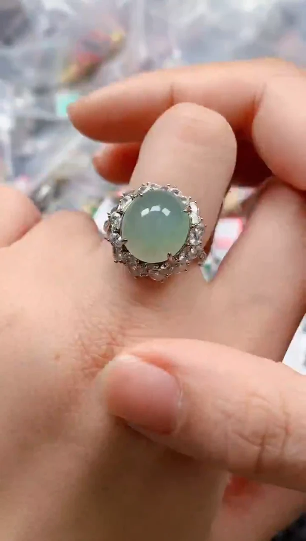 银S925镶嵌戒指翡翠天然A货缅甸翡翠