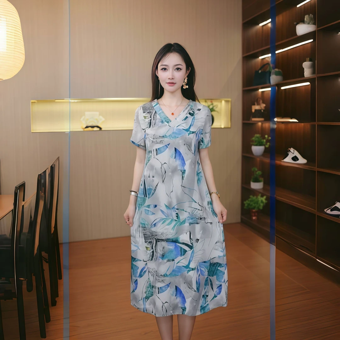 10240-中国风女装连衣裙女中长款夏季新款妈妈装【二号直播间门口】