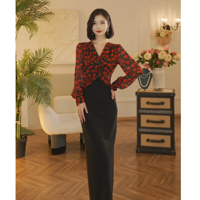 JUU【楠阳】春夏新款V领收腰连衣裙W-40786