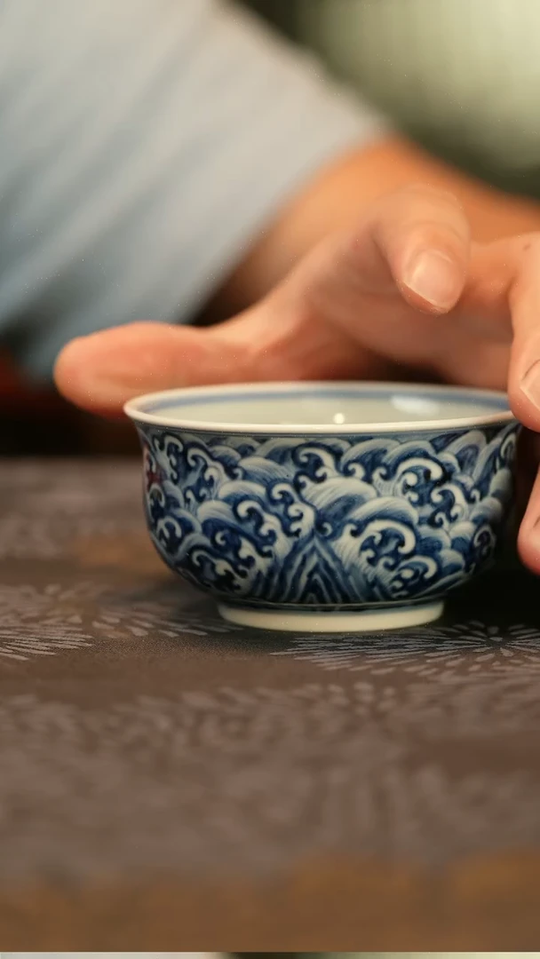 仿明江崖海水龙纹炉式杯