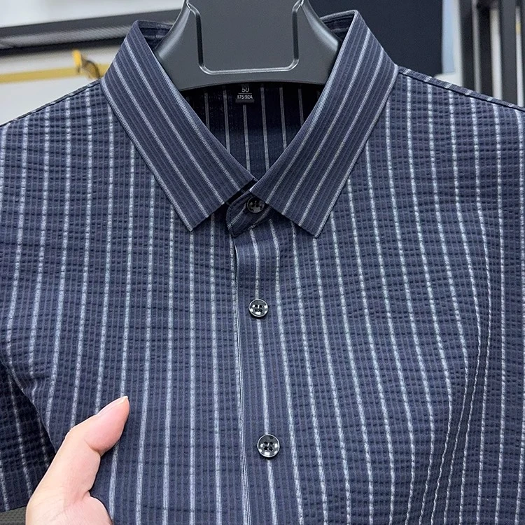 Zero Degree North高端条纹短袖衬衫男夏季商务休闲百搭时尚寸衫