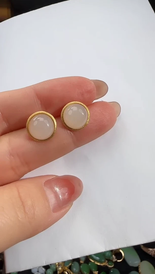 银S925镶嵌和田玉耳饰1