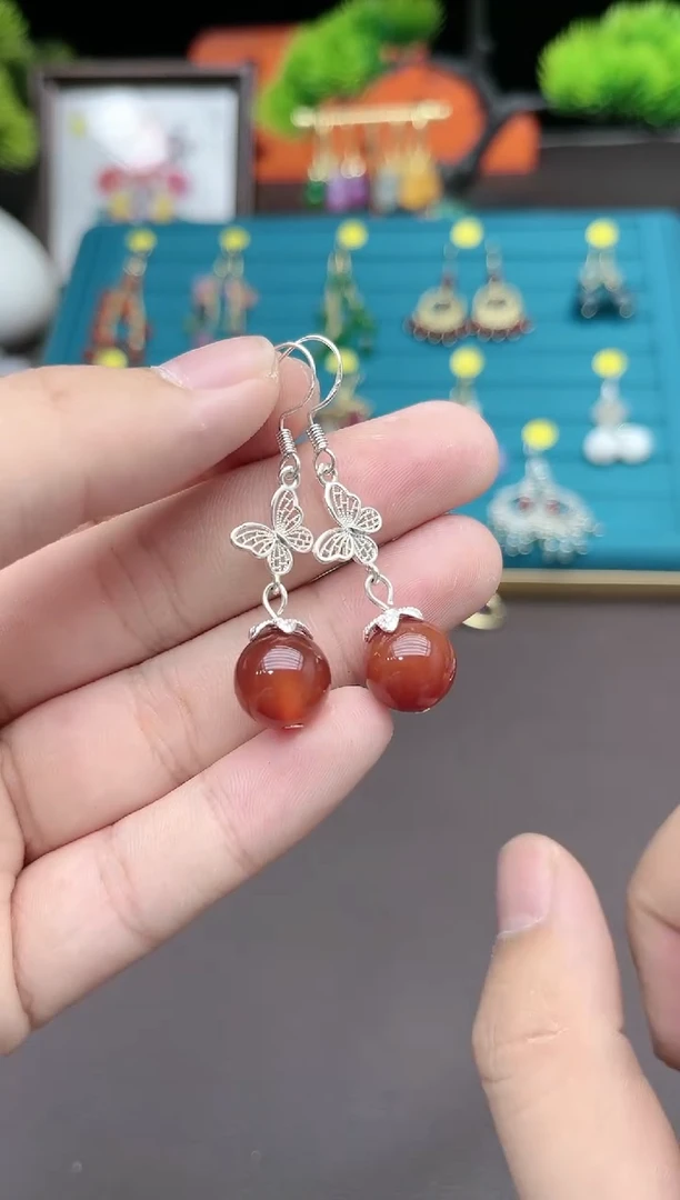 【闪购商品】南红玛瑙耳饰银S925镶嵌417000