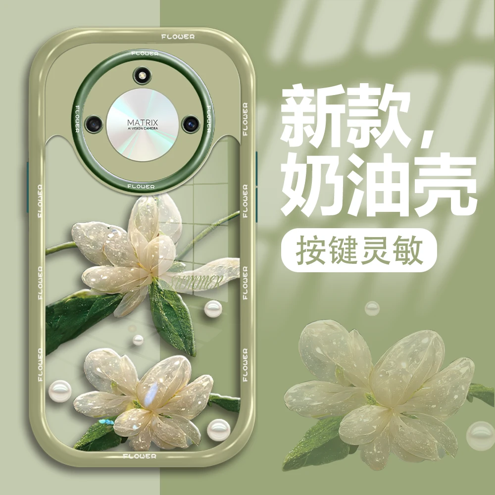 适用于荣耀x50手机壳水晶花新款奶油壳防摔保护软硅胶高级感