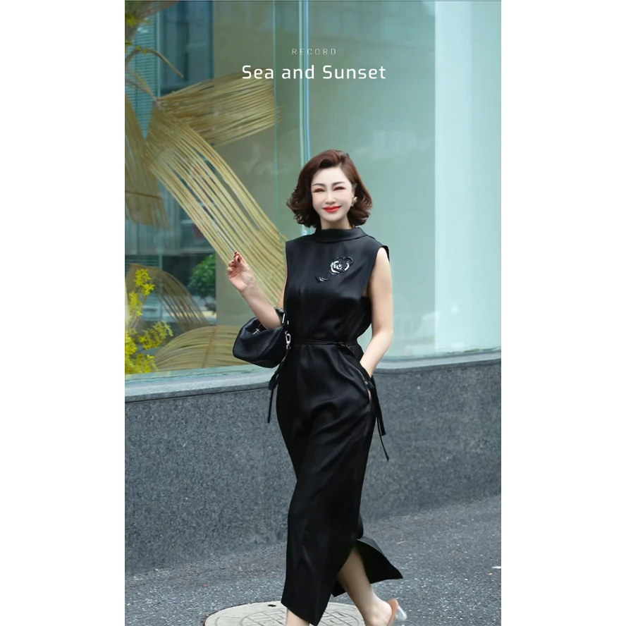 【渣渣推荐香云纱】赫本风漫步设计师简奢连衣裙 XY325151