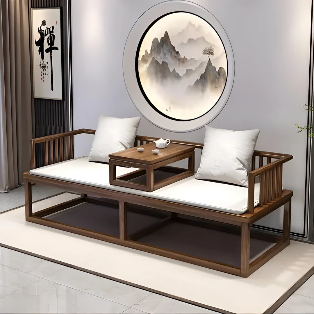 新中式实木罗汉床小户型客厅家用沙发床两用现代贵妃卧榻推拉躺椅