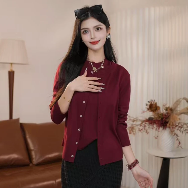 AMASS/阿玛施针织开衫秋季新款轻奢气质百搭圆领长袖外套女548067