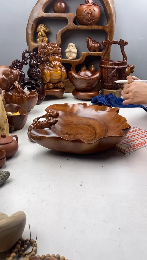 香樟木A38银杏叶果盆/尺寸39*35*8