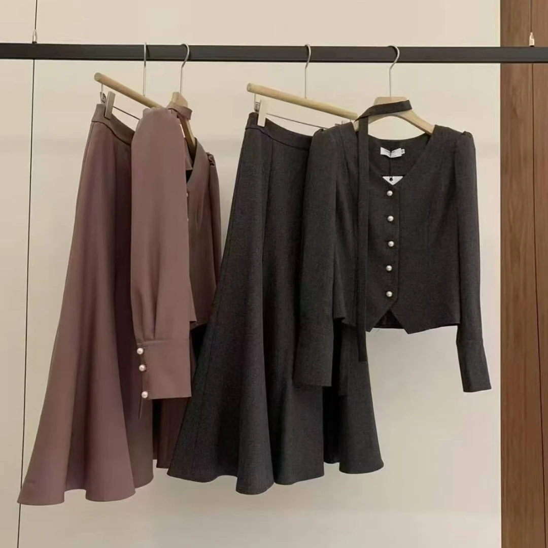 韩单2025秋季时尚高端品质套装女装带飘带