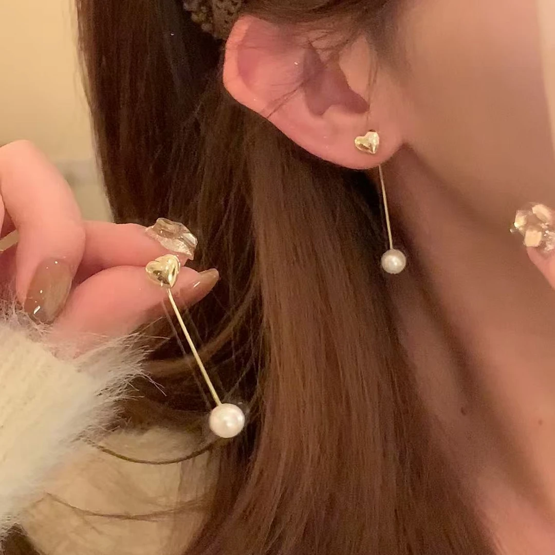 铜合金仿珍珠耳饰 可两戴爱心珍珠流苏耳环女气质百搭耳针耳饰