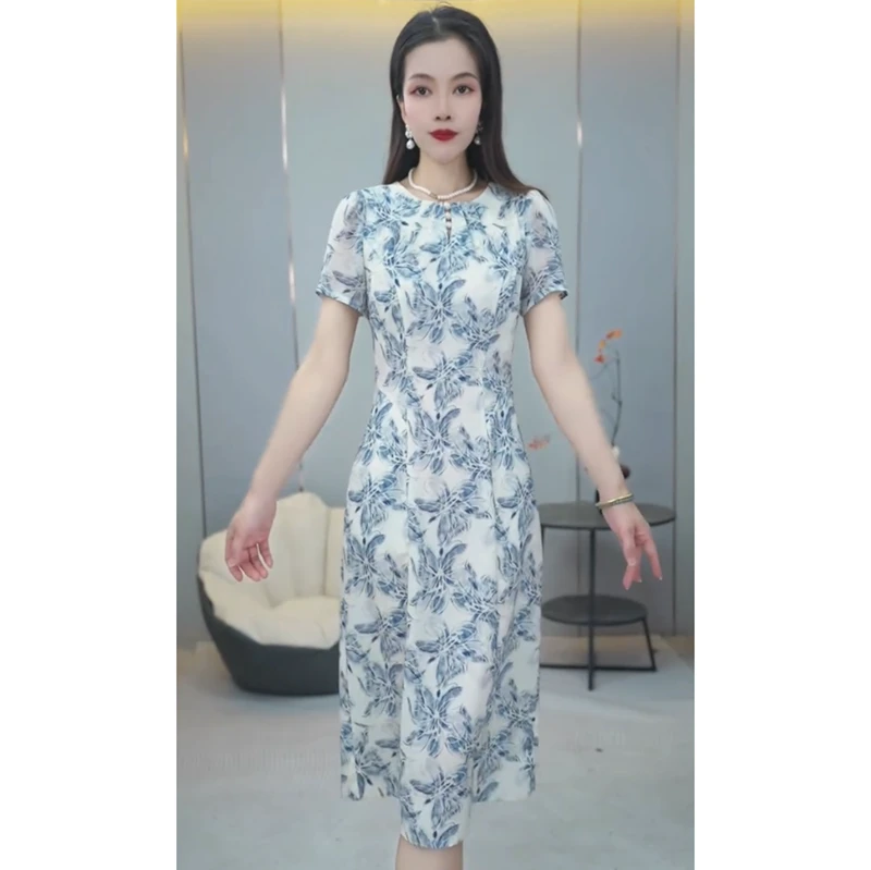 【3018】夏季新款连衣裙减龄收腰显瘦时尚妈妈装连衣裙中长款优雅