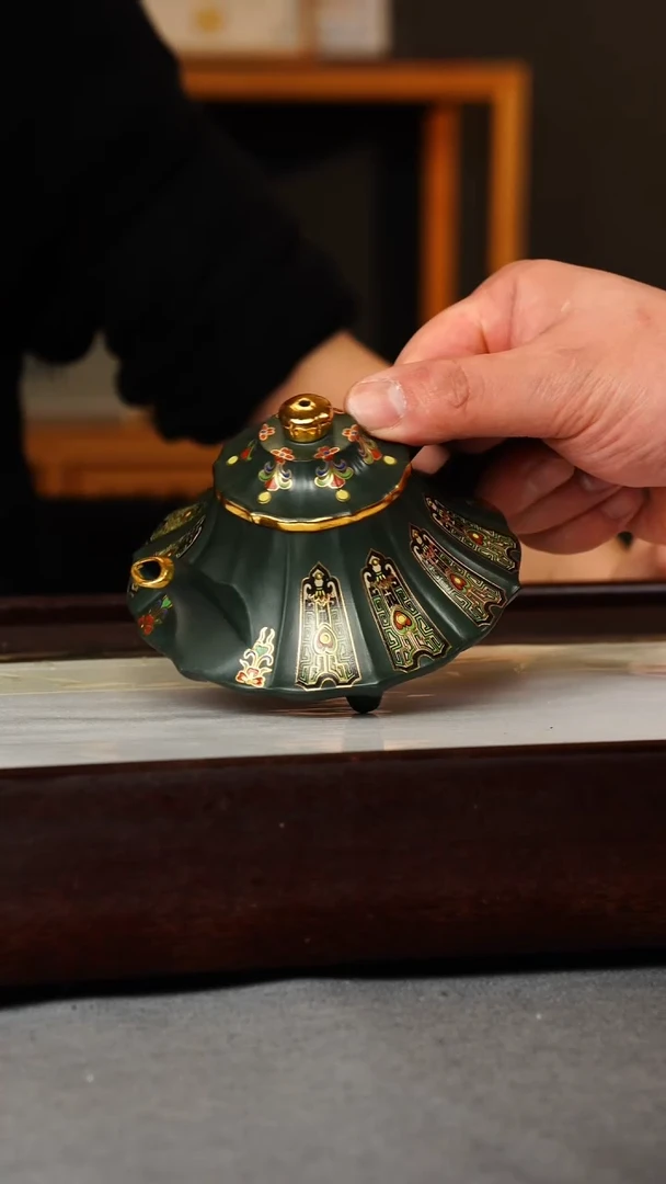 【闪购商品】紫砂茶壶苏门答腊青 筋纹云炉珐琅彩