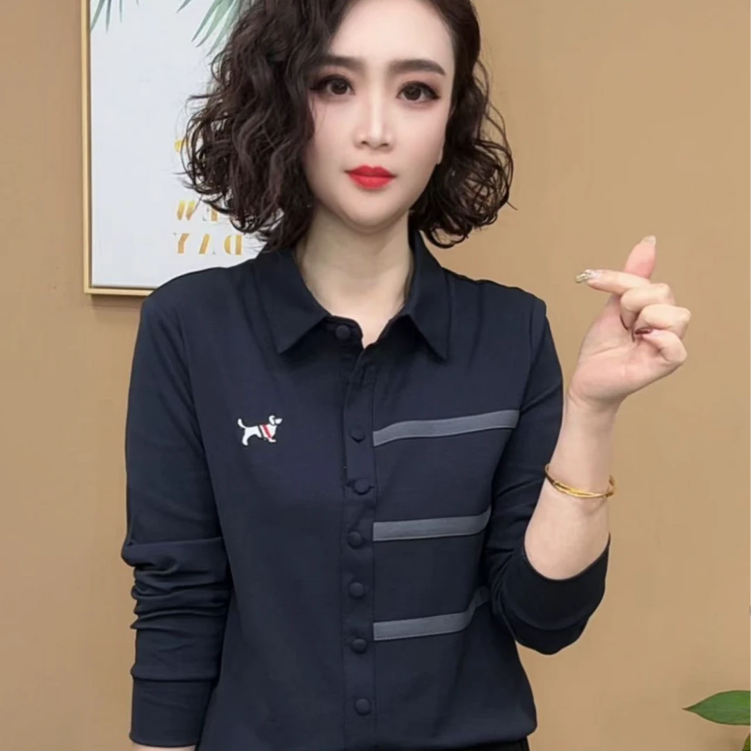 2025春秋气质显瘦常规款薄款常规修身型女装衬衫极简风POLO领#23