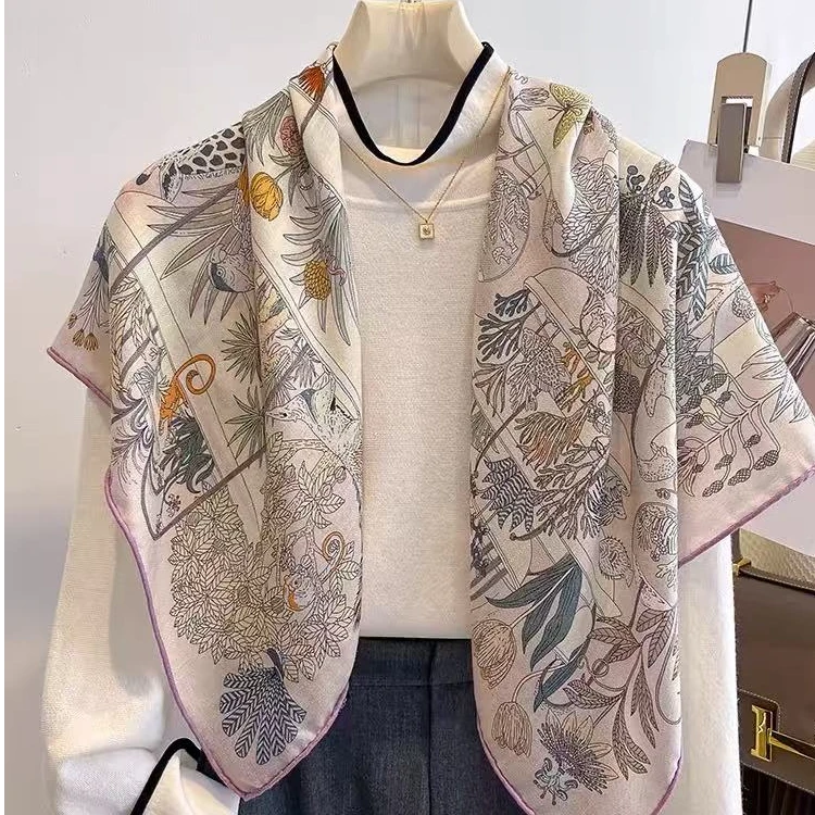 85新款桑蚕丝羊毛方巾女士方巾披肩短款围巾百搭款双面（珍奇乐园）