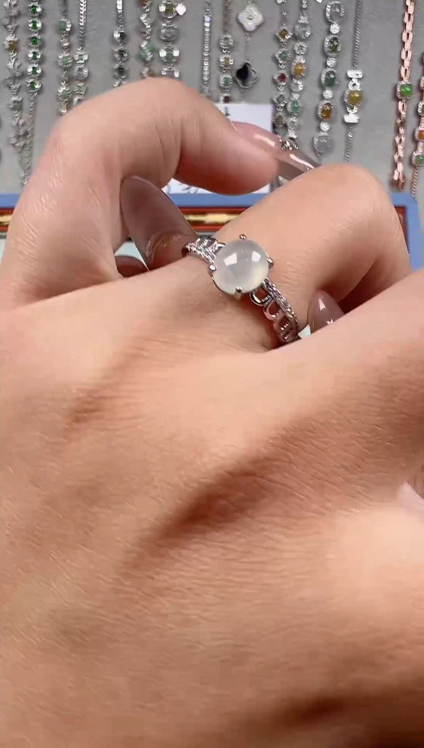 【闪购商品】翡翠戒指银S925镶嵌天然缅料翡翠保a保真保天然