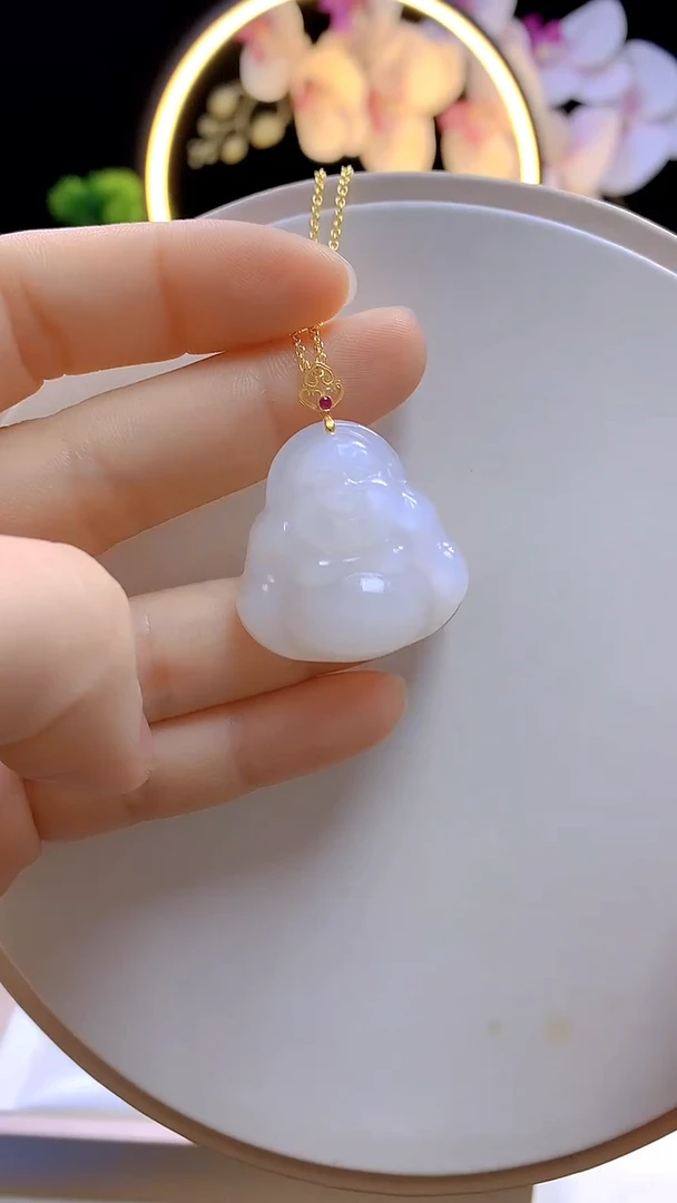 吊坠(赠链)18K金镶嵌和田玉白玉弥勒佛