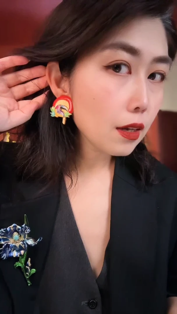 合金琉璃合金无孤品不折腾系列珐琅啄木鸟耳夹不退