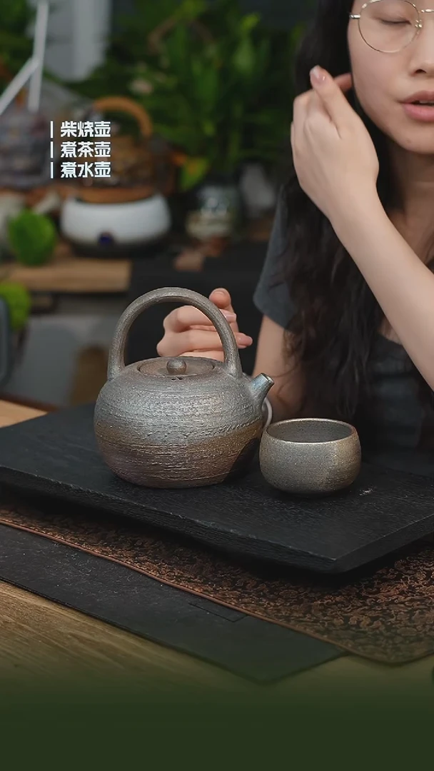 铁胎柴烧800cc 一壶一龙窑禅定杯（可备注有字无字