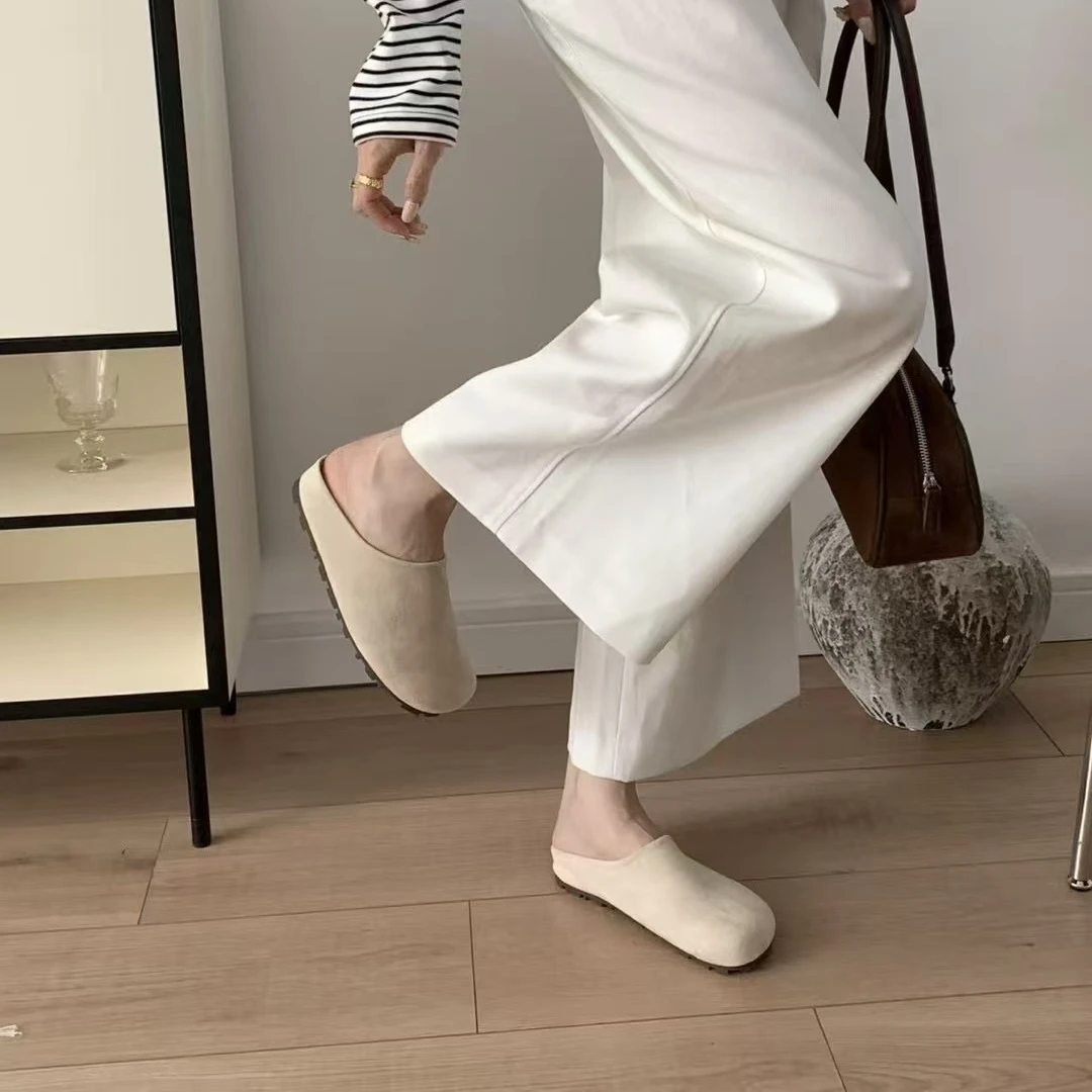 绒面复古勃肯鞋2025新款一脚蹬包头半拖懒人穆勒鞋 JRX 53H1952